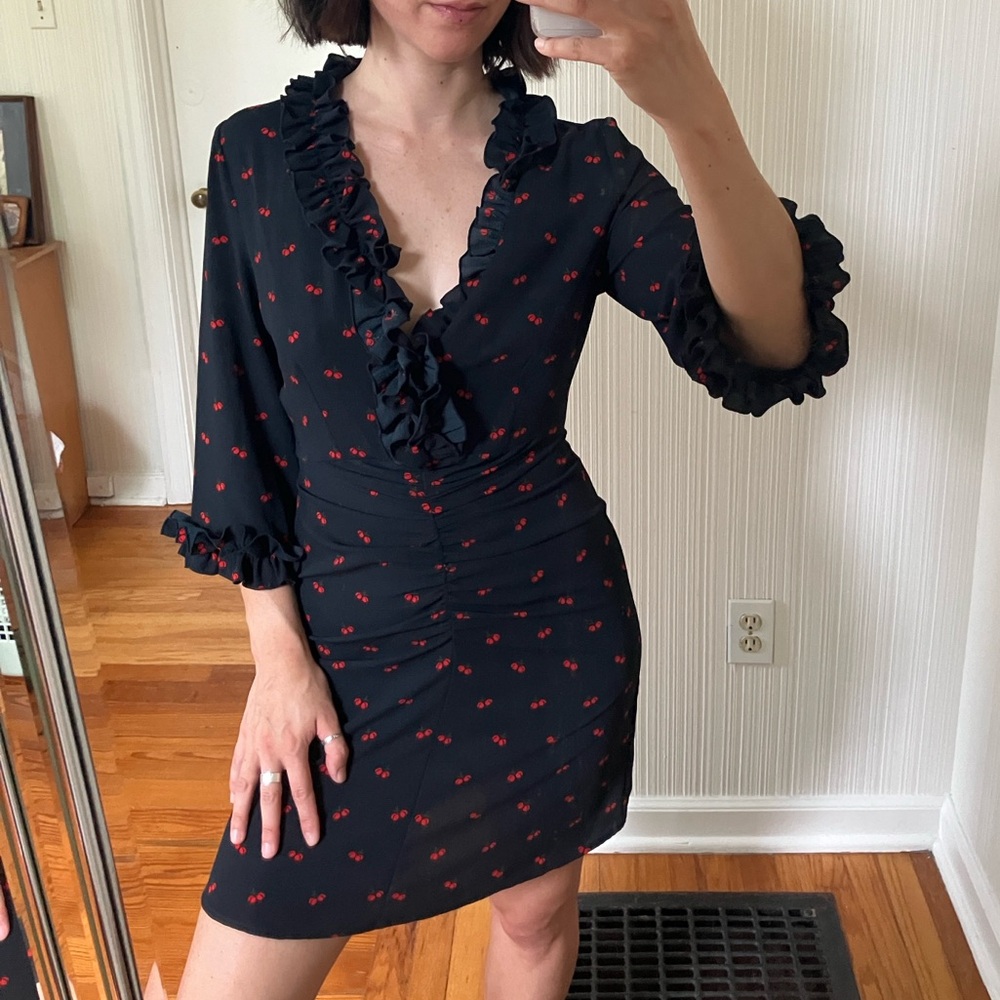 Rouje cherry print ruffle minidress